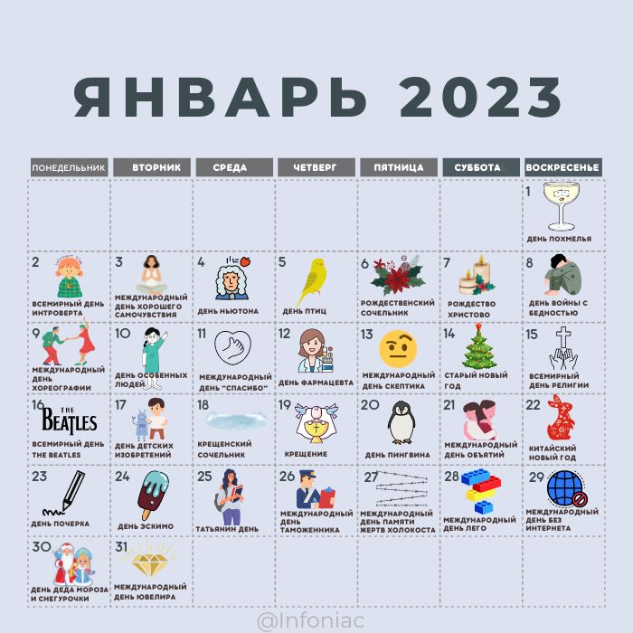 Какие интересные праздники отмечаются в январе 2023