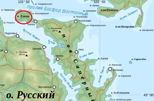Остров русский на карте